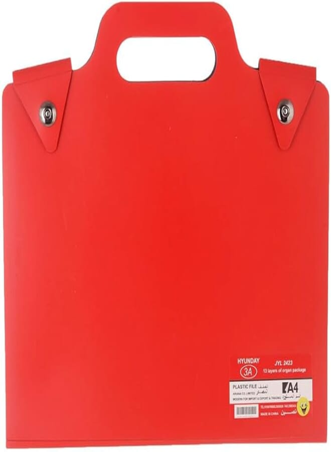 3A JYL-2423 A4 Clips File 12 Pockets With Plastic Handle 30X32 CM - Red
